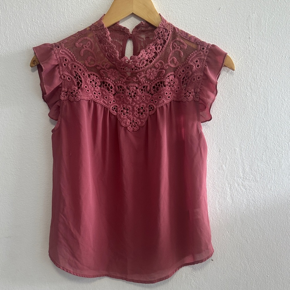Self Esteem Lace Detail Blouse in Rose